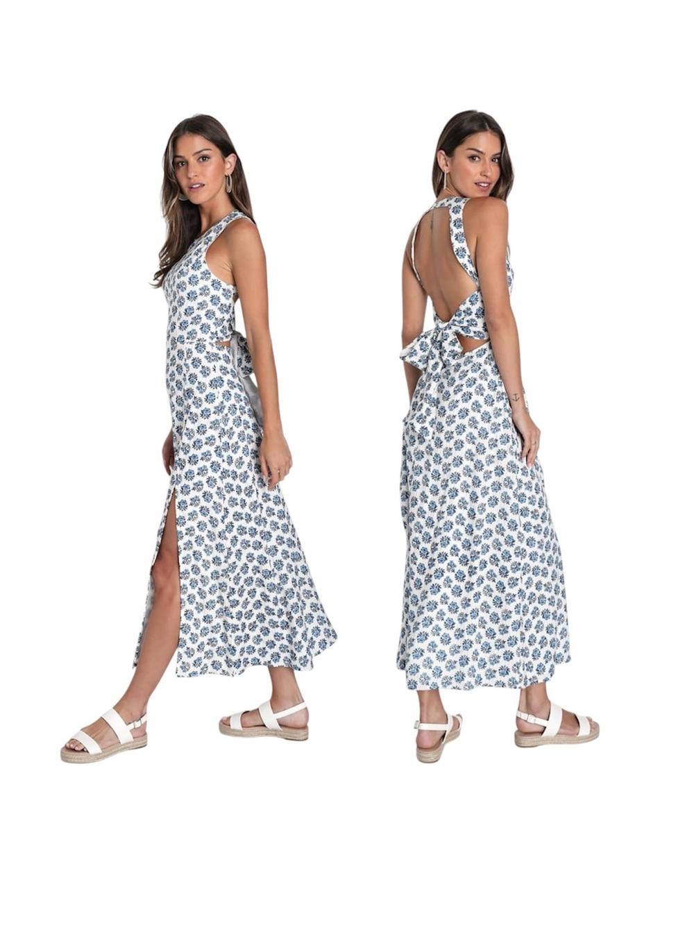 Lulus Flirty Fave Ivory Floral Print Tie Back Midi Dress Size XS